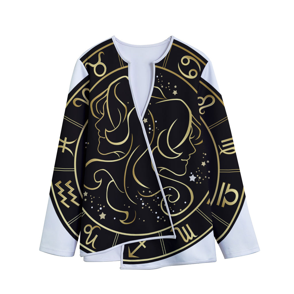 Gold And Black Gemini Sign Print Long Sleeve Short Coat