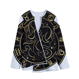 Gold And Black Gemini Sign Print Long Sleeve Short Coat