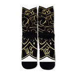 Gold And Black Gemini Sign Print Long Socks