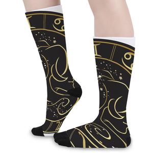 Gold And Black Gemini Sign Print Long Socks