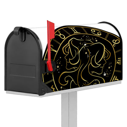 Gold And Black Gemini Sign Print Mailbox Cover