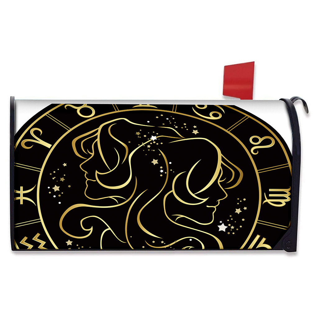 Gold And Black Gemini Sign Print Mailbox Cover