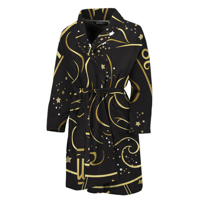 Gold And Black Gemini Sign Print Men's Bathrobe