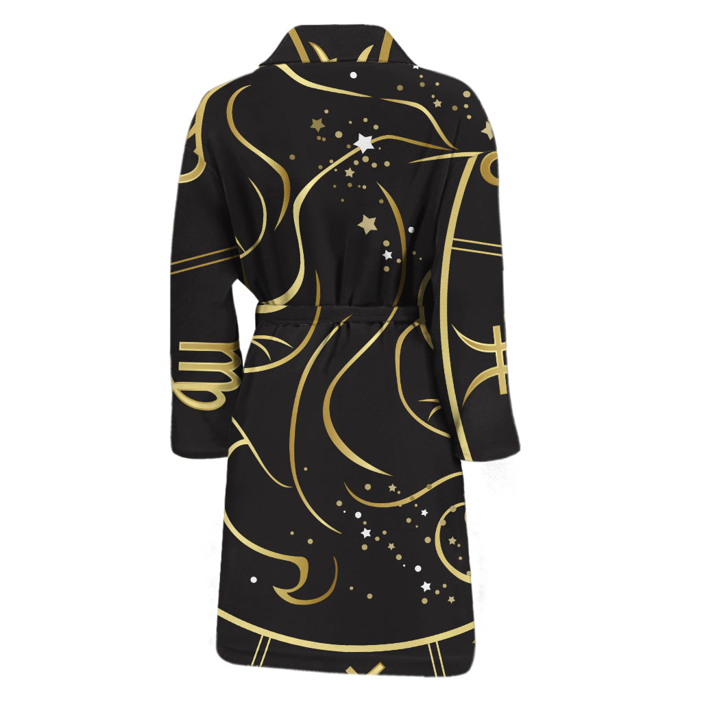 Gold And Black Gemini Sign Print Men's Bathrobe