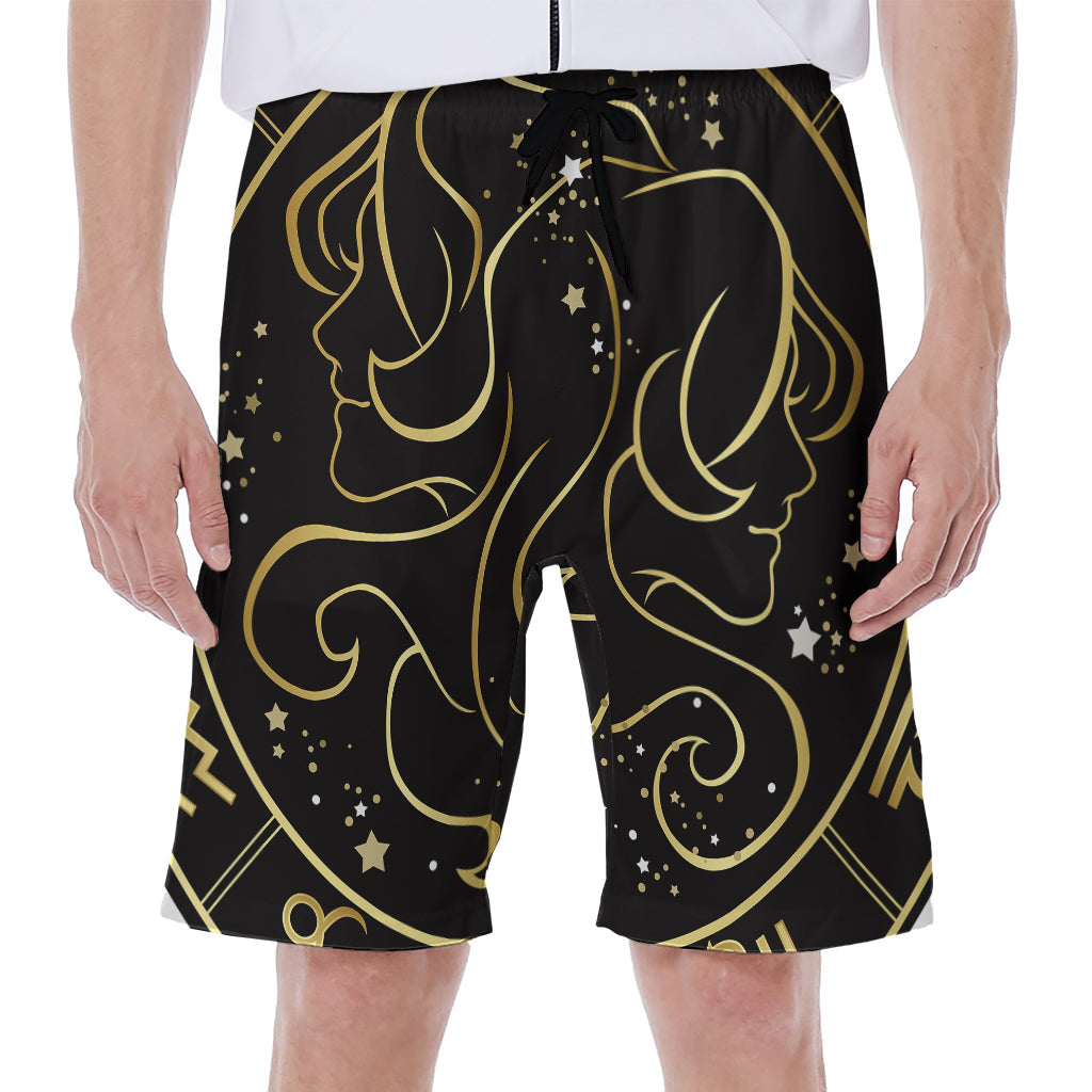 Gold And Black Gemini Sign Print Men's Beach Shorts