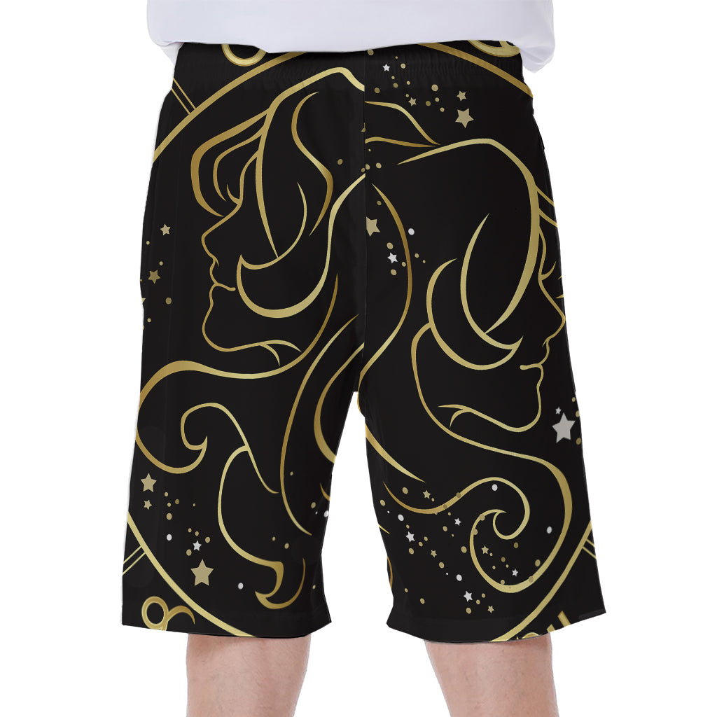 Gold And Black Gemini Sign Print Men's Beach Shorts