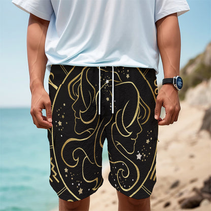 Gold And Black Gemini Sign Print Men's Cargo Shorts