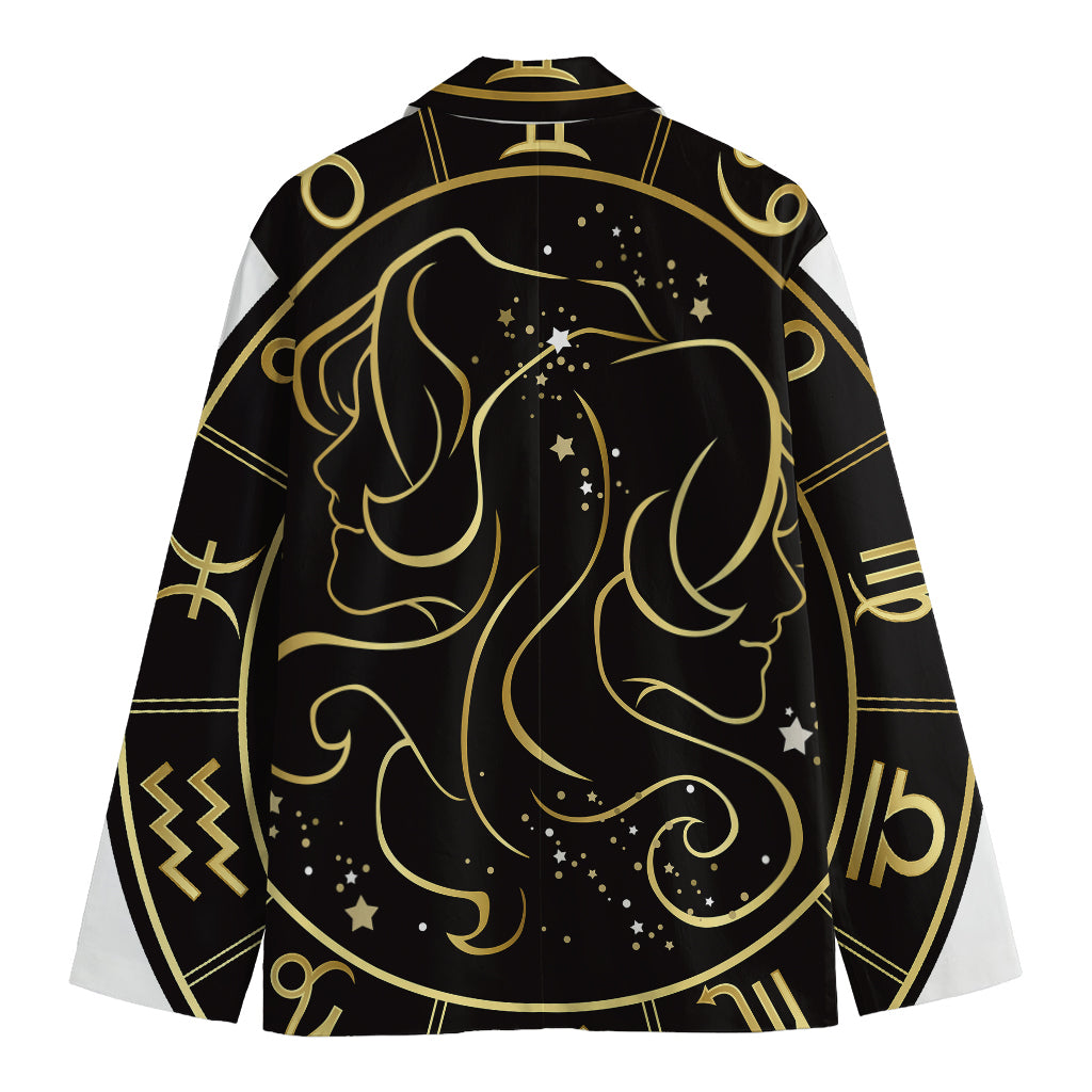 Gold And Black Gemini Sign Print Men's Cotton Blazer