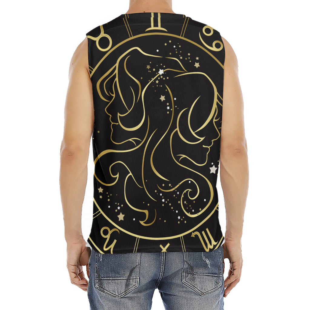 Gold And Black Gemini Sign Print Men's Fitness Tank Top