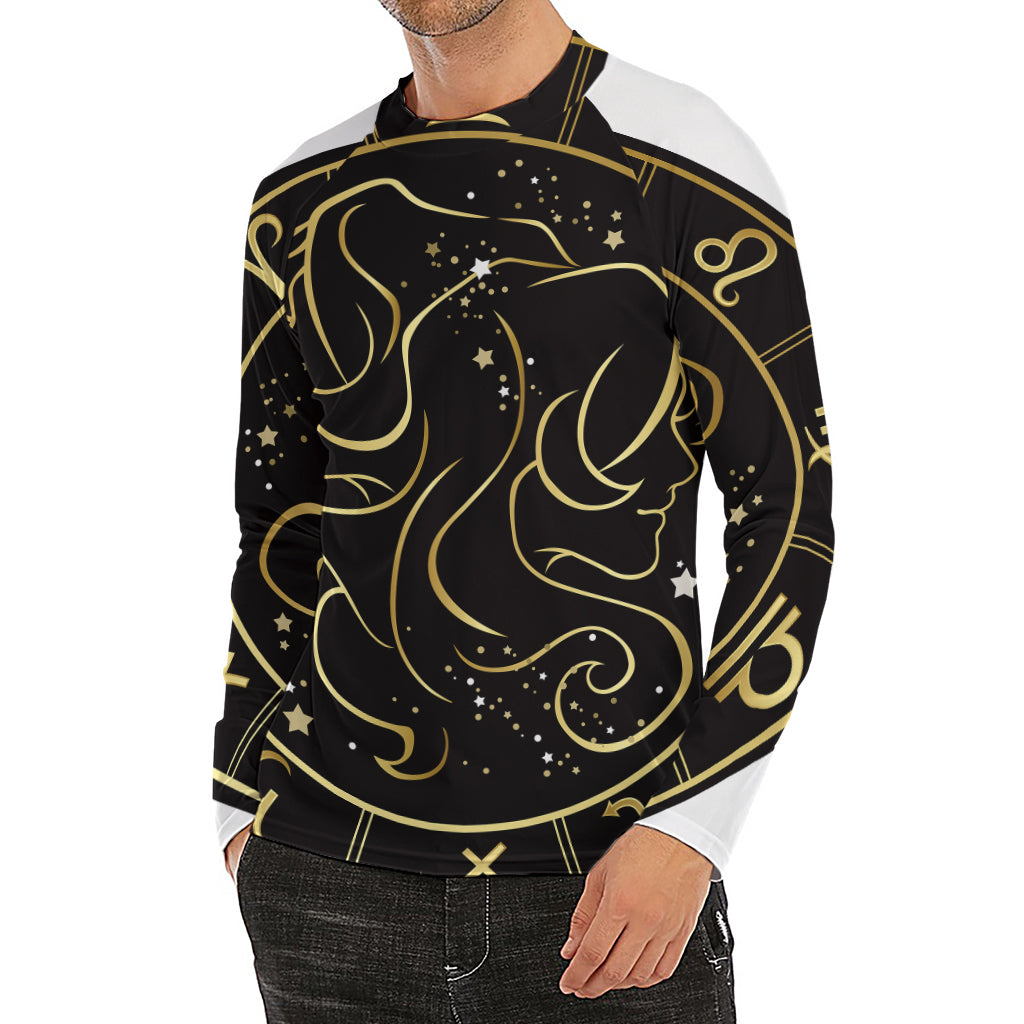 Gold And Black Gemini Sign Print Men's Long Sleeve Rash Guard