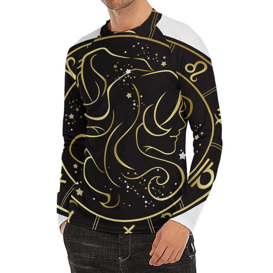 Gold And Black Gemini Sign Print Men's Long Sleeve Rash Guard