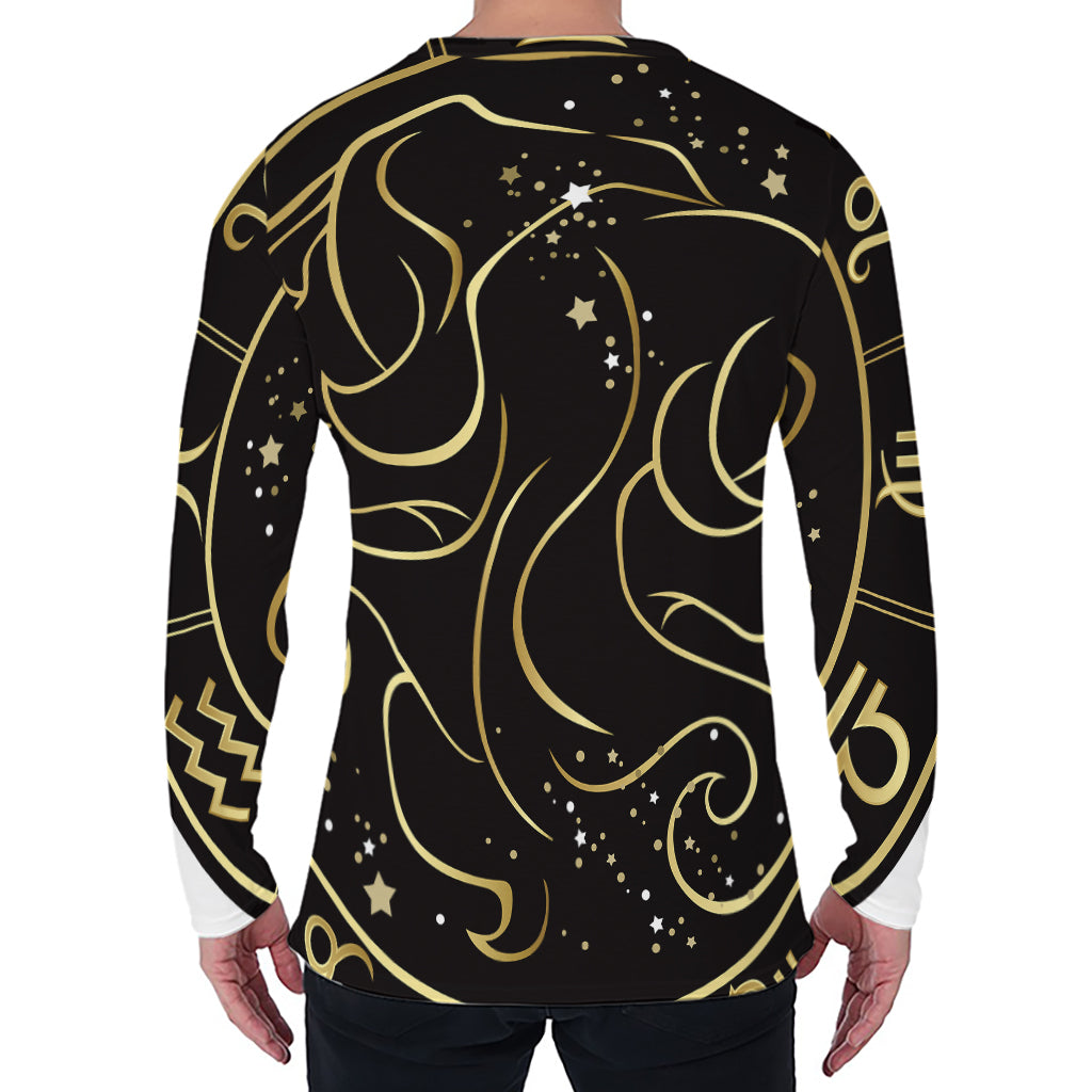 Gold And Black Gemini Sign Print Men's Long Sleeve T-Shirt