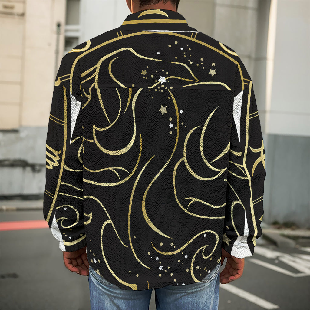 Gold And Black Gemini Sign Print Men's Shirt Jacket