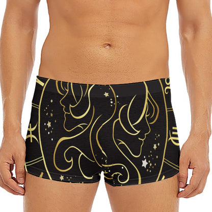Gold And Black Gemini Sign Print Men's Short Boxer Briefs
