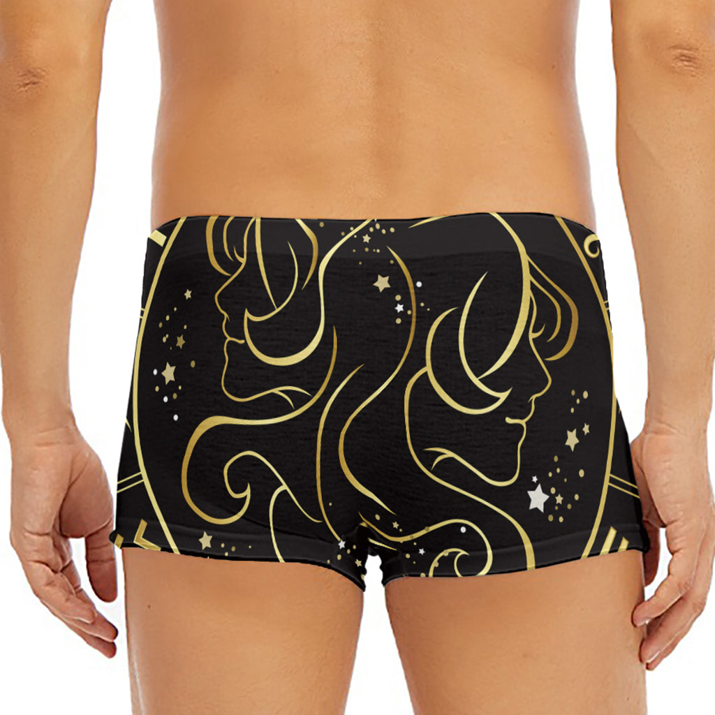 Gold And Black Gemini Sign Print Men's Short Boxer Briefs