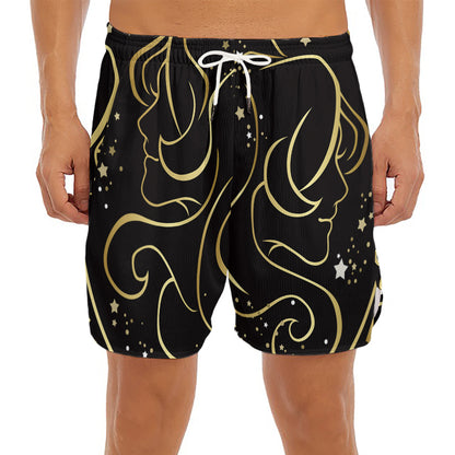 Gold And Black Gemini Sign Print Men's Split Running Shorts