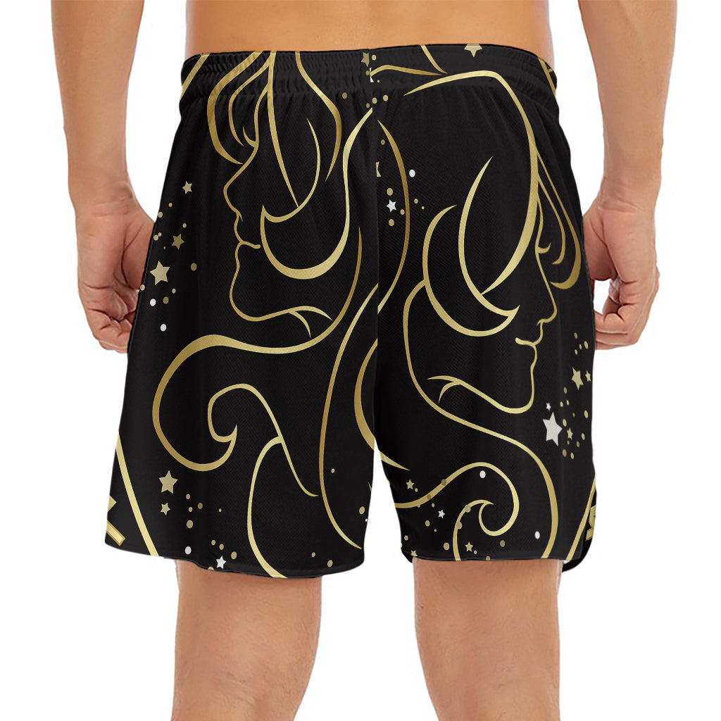 Gold And Black Gemini Sign Print Men's Split Running Shorts