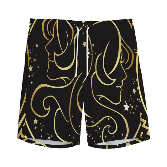 Gold And Black Gemini Sign Print Men's Sports Shorts