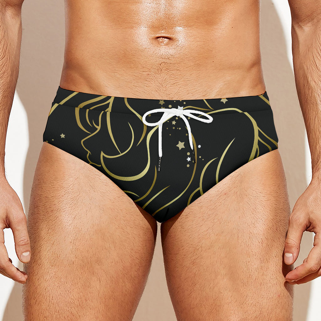 Gold And Black Gemini Sign Print Men's Swim Briefs