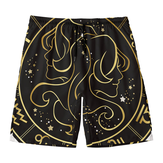 Gold And Black Gemini Sign Print Men's Swim Trunks