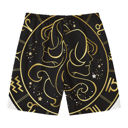 Gold And Black Gemini Sign Print Men's Swim Trunks