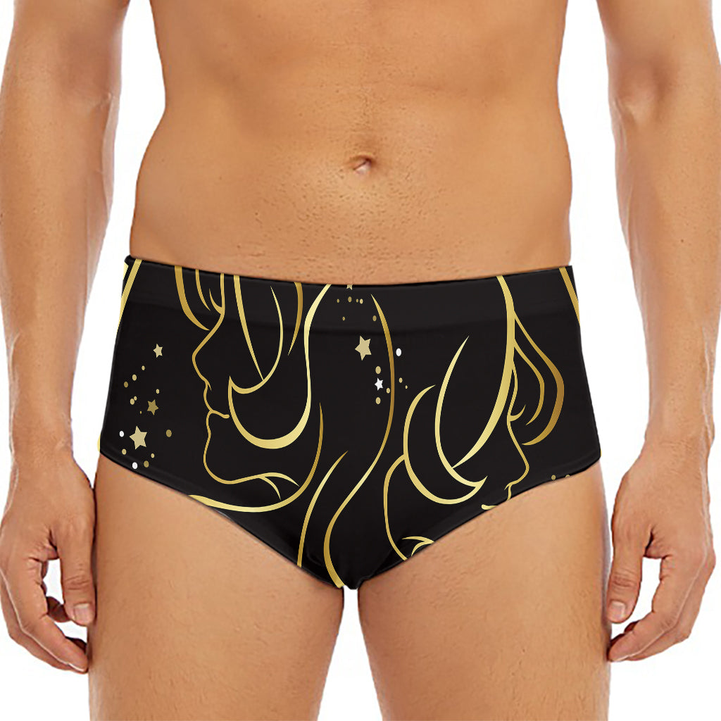 Gold And Black Gemini Sign Print Men's Triangle Swim Briefs