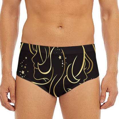 Gold And Black Gemini Sign Print Men's Triangle Swim Briefs