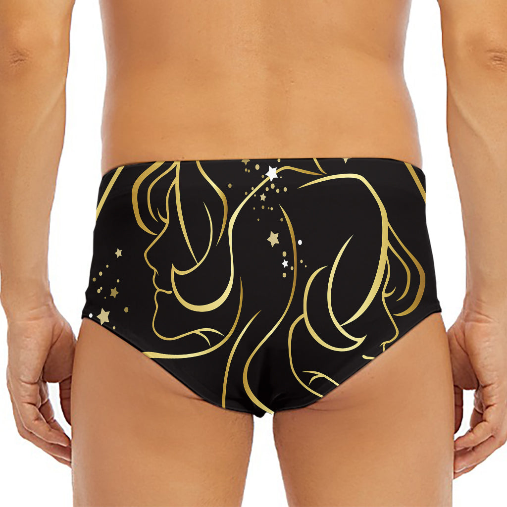 Gold And Black Gemini Sign Print Men's Triangle Swim Briefs