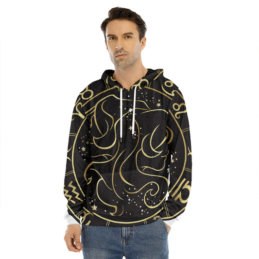 Gold And Black Gemini Sign Print Men's Velvet Pullover Hoodie