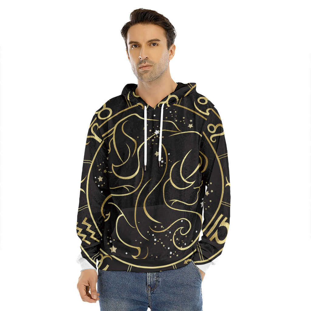 Gold And Black Gemini Sign Print Men's Velvet Pullover Hoodie