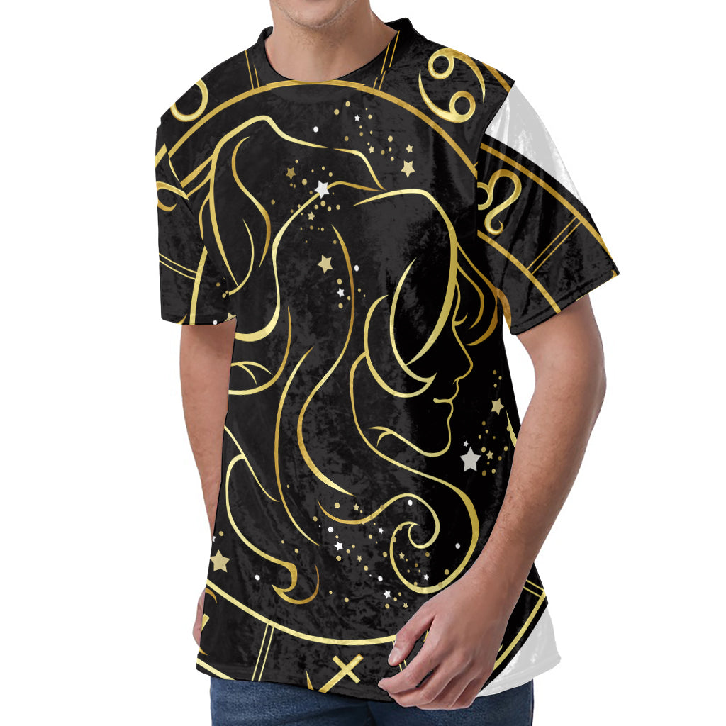 Gold And Black Gemini Sign Print Men's Velvet T-Shirt