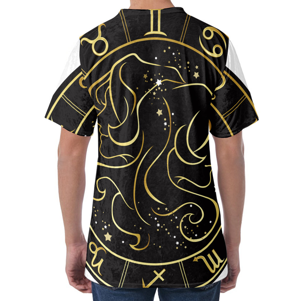 Gold And Black Gemini Sign Print Men's Velvet T-Shirt