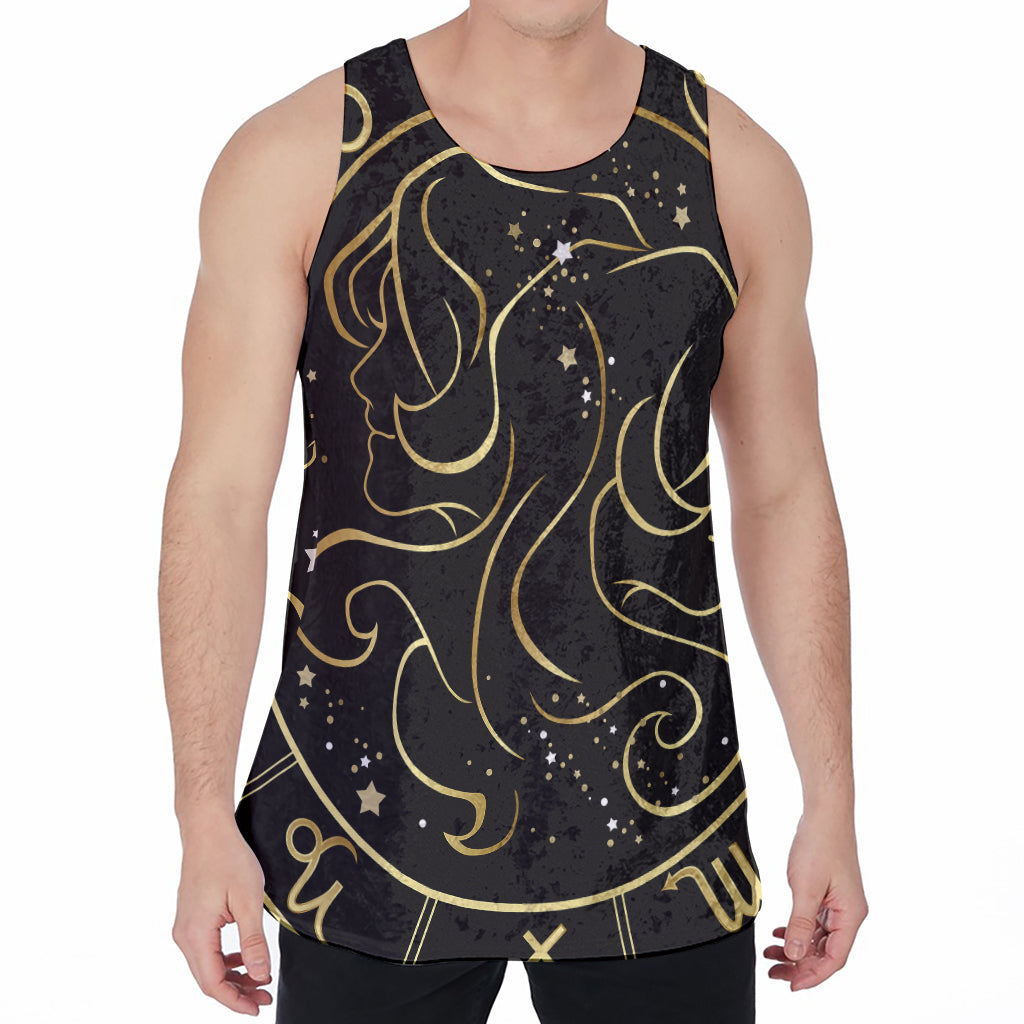 Gold And Black Gemini Sign Print Men's Velvet Tank Top