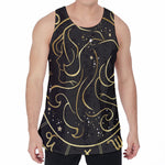 Gold And Black Gemini Sign Print Men's Velvet Tank Top