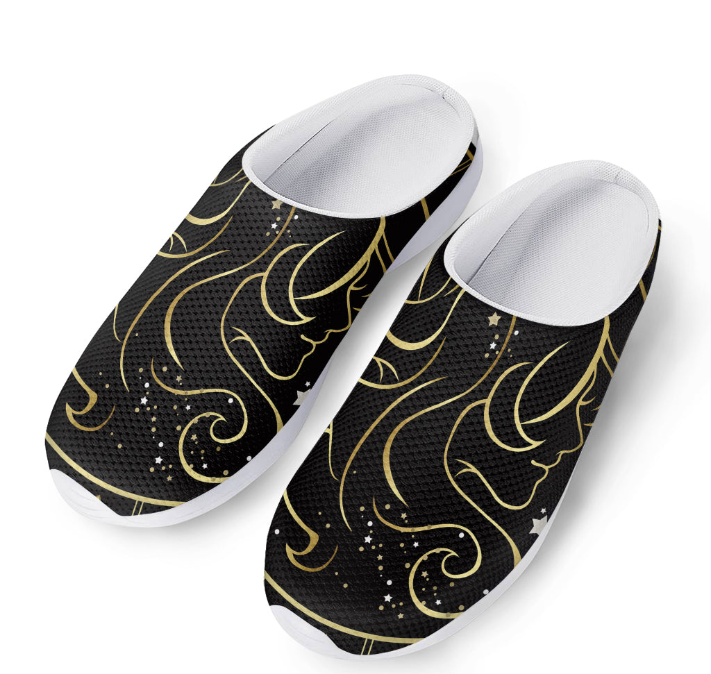 Gold And Black Gemini Sign Print Mesh Casual Shoes