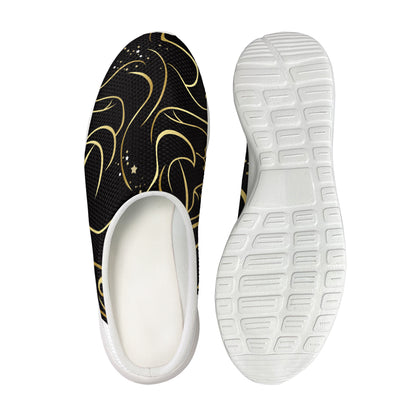 Gold And Black Gemini Sign Print Mesh Casual Shoes