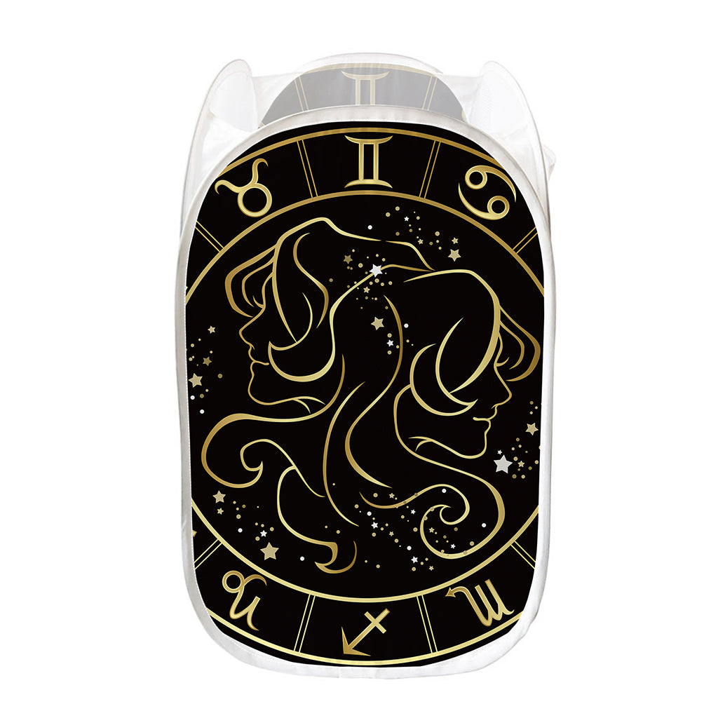 Gold And Black Gemini Sign Print Mesh Laundry Hamper