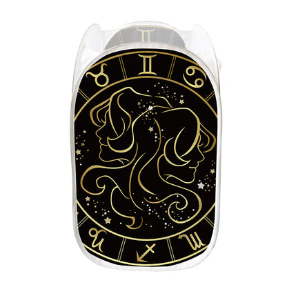 Gold And Black Gemini Sign Print Mesh Laundry Hamper