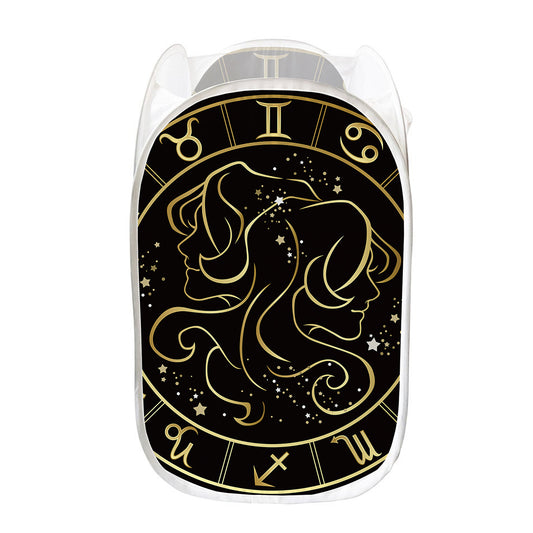 Gold And Black Gemini Sign Print Mesh Laundry Hamper
