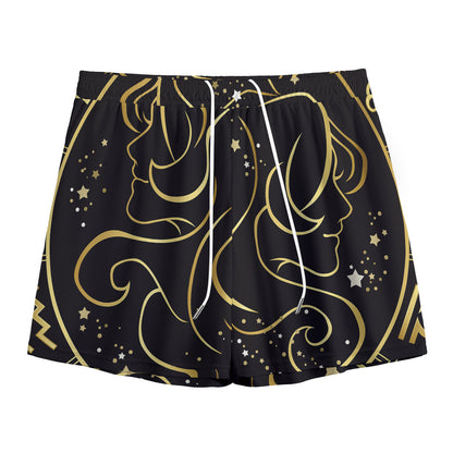 Gold And Black Gemini Sign Print Mesh Shorts