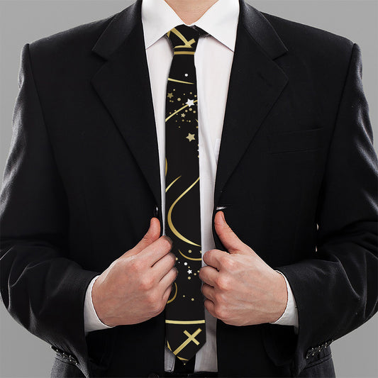 Gold And Black Gemini Sign Print Necktie