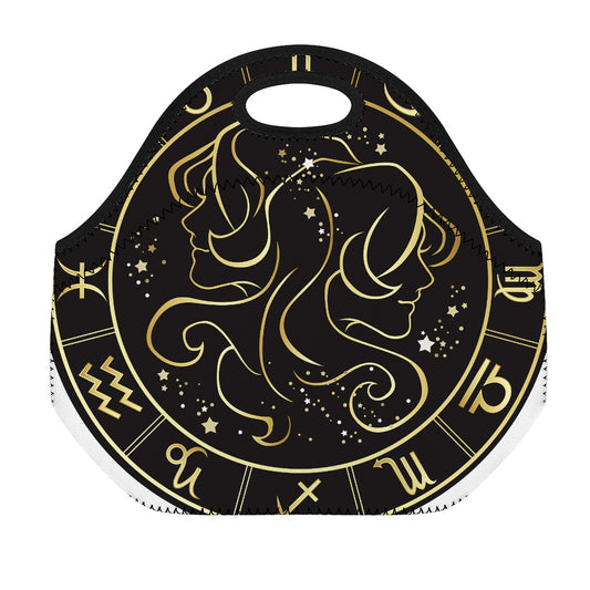 Gold And Black Gemini Sign Print Neoprene Lunch Bag