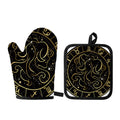 Gold And Black Gemini Sign Print Oven Mitt And Pot Holder Set
