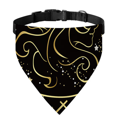 Gold And Black Gemini Sign Print Over The Collar Dog Bandana
