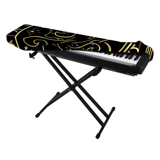 Gold And Black Gemini Sign Print Piano Keyboard Cover