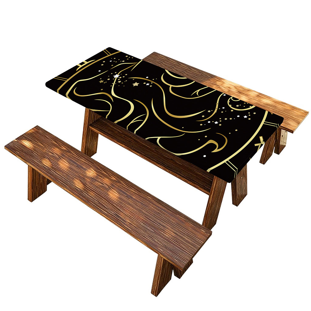 Gold And Black Gemini Sign Print Picnic Table Cover