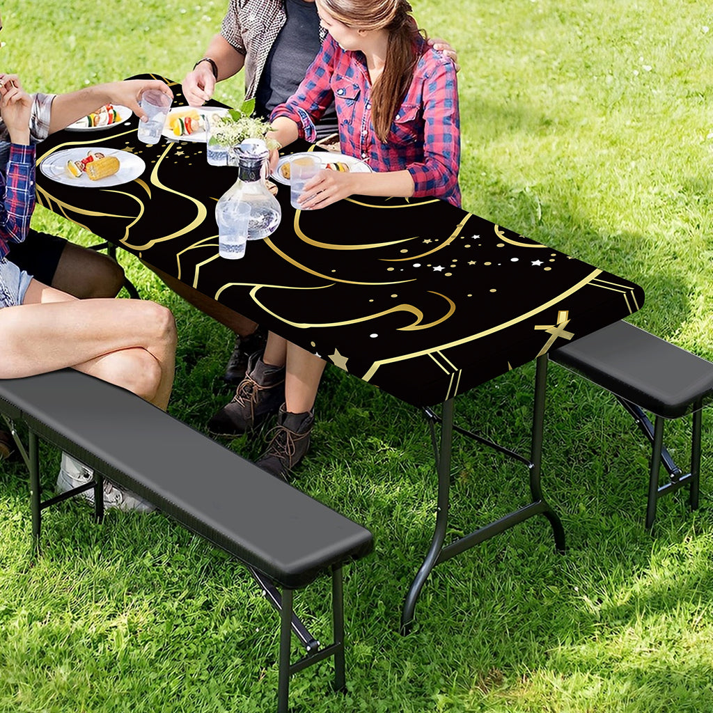 Gold And Black Gemini Sign Print Picnic Table Cover