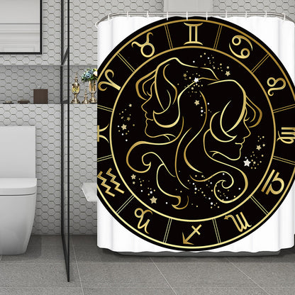 Gold And Black Gemini Sign Print Polyester Shower Curtain