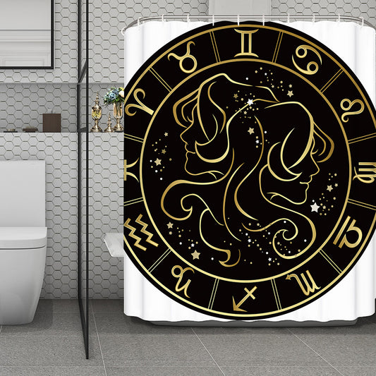 Gold And Black Gemini Sign Print Polyester Shower Curtain
