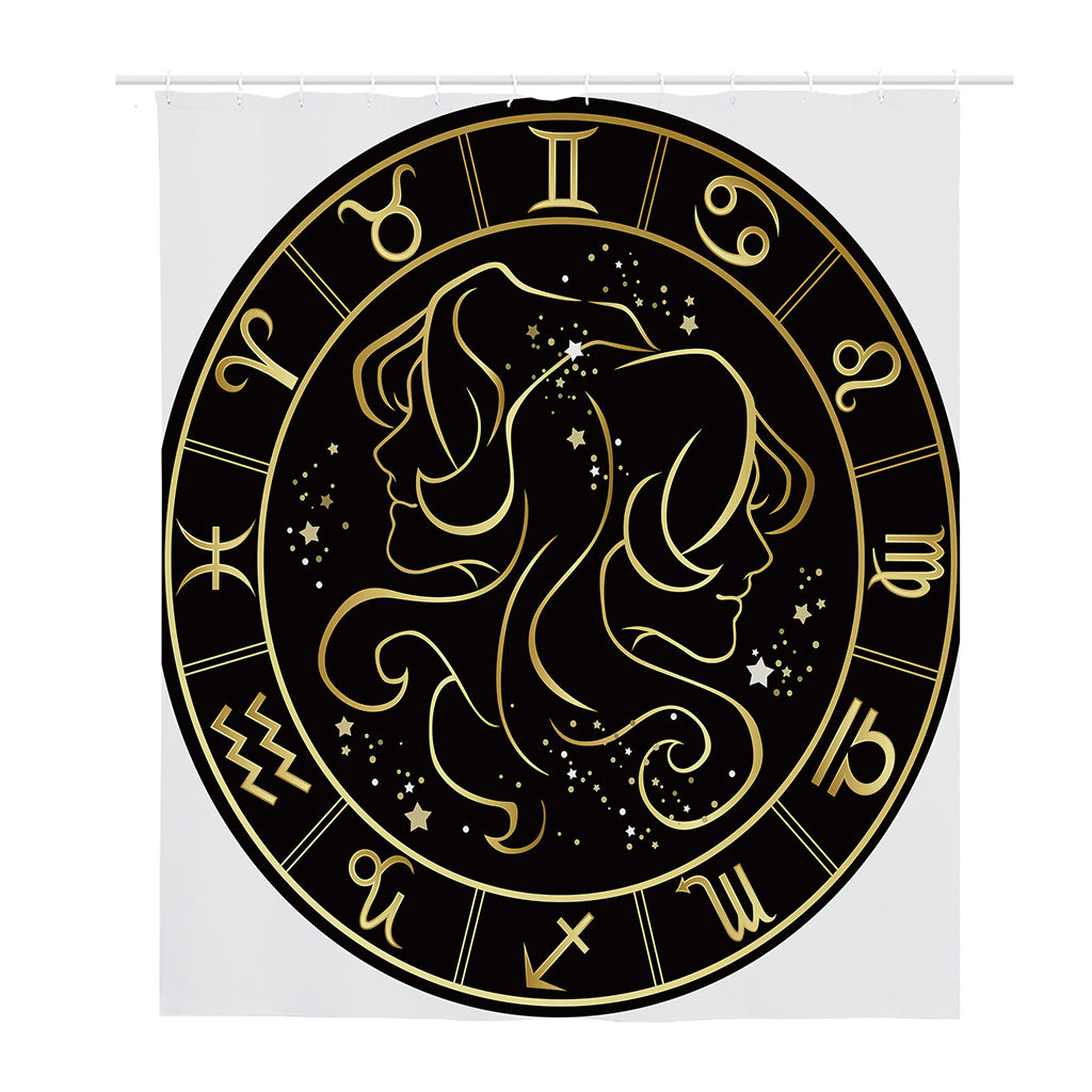 Gold And Black Gemini Sign Print Polyester Shower Curtain